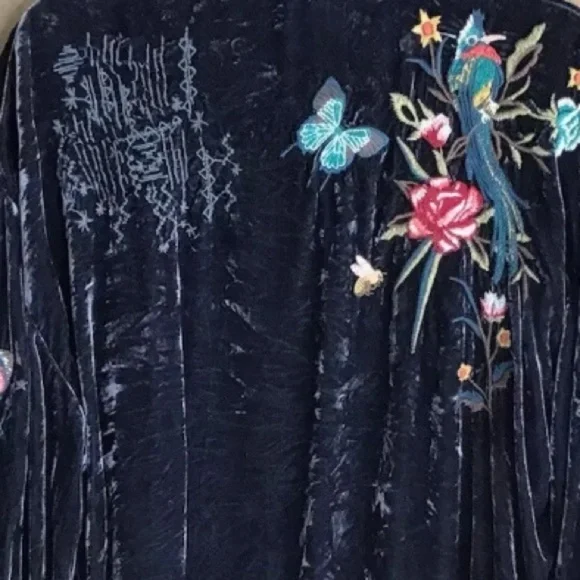 Johnny Was Gen Boho Velvet Floral Embroidered Kimono Jacket Jasper NWT